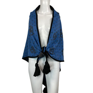 ZaXzo Danish Sweater One Size OS Blue Celtic Cross Merino Wool Tassel Shawl Wrap